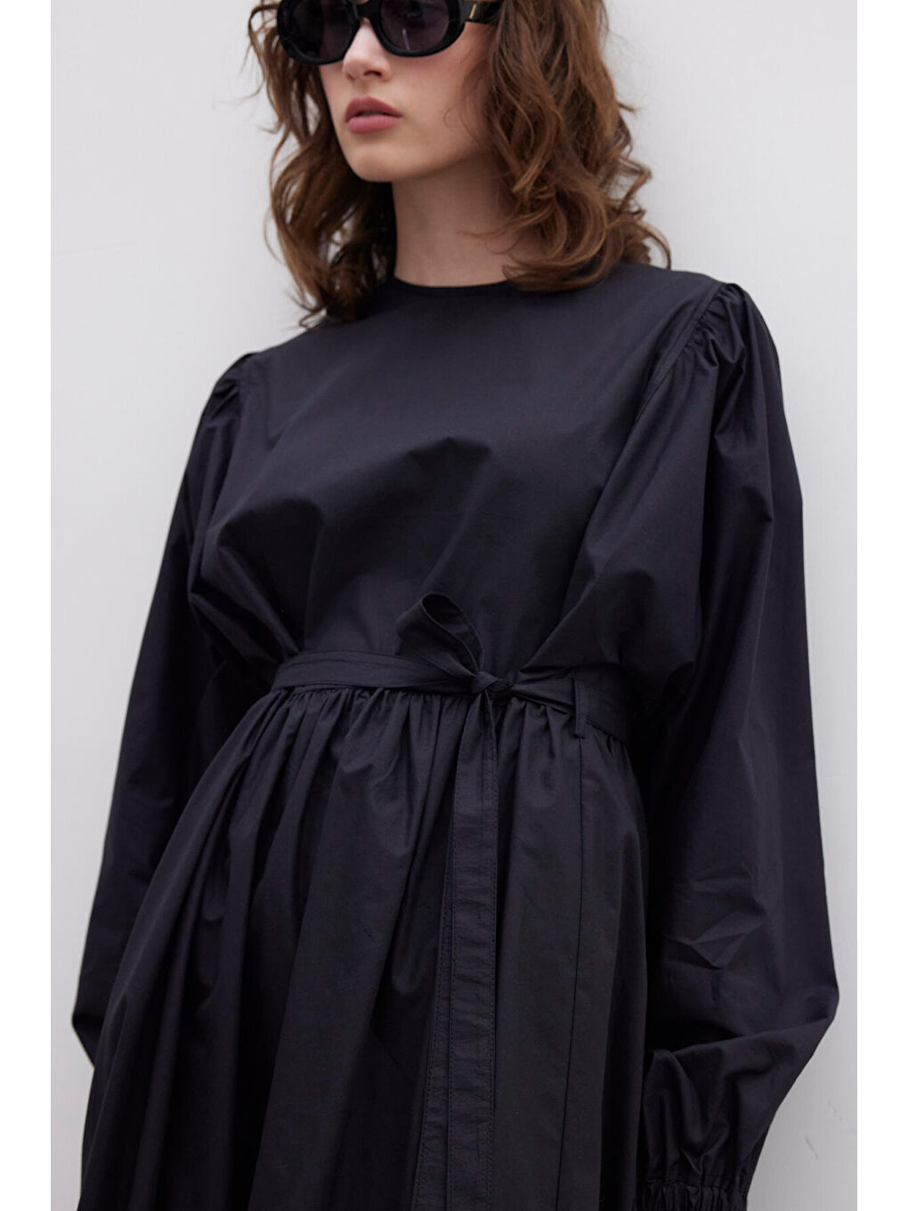 Büzgülü Premium Poplin Elbise Siyah-5