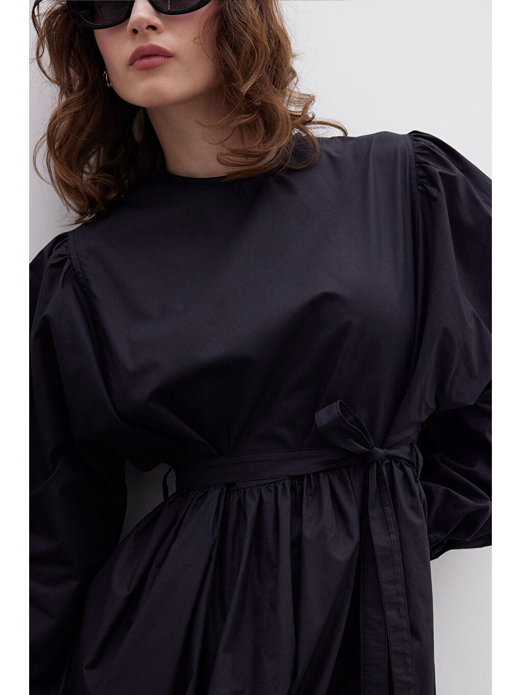 Büzgülü Premium Poplin Elbise Siyah-6