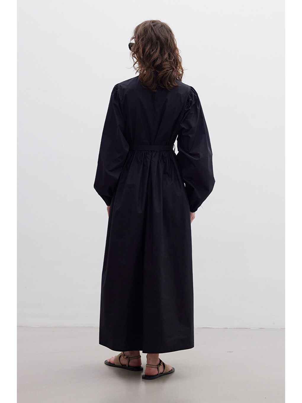 Büzgülü Premium Poplin Elbise Siyah-7