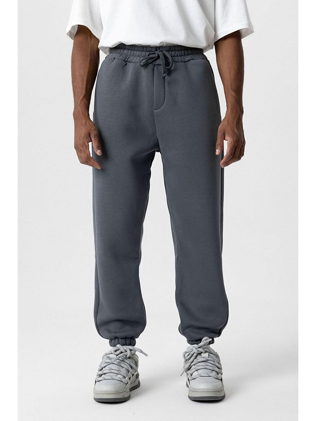 Gri Basic Oversize Jogger Erkek Eşofman Altı-5