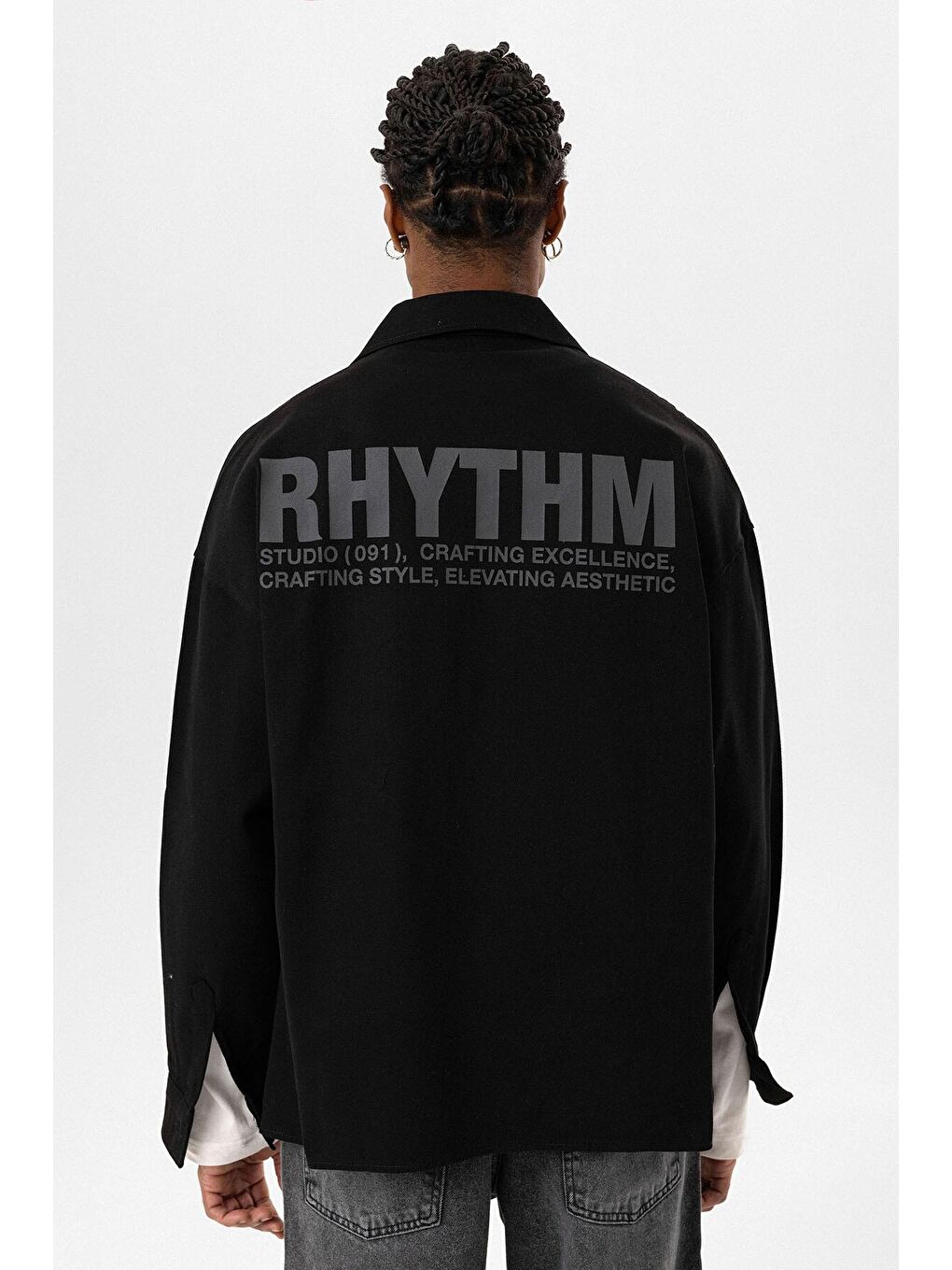Siyah Arka Baskılı Oversize Denim Erkek Ceket-3