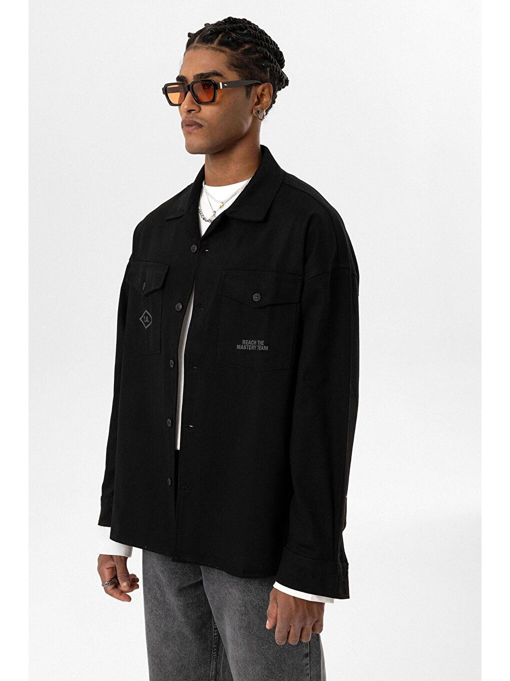 Siyah Arka Baskılı Oversize Denim Erkek Ceket-4