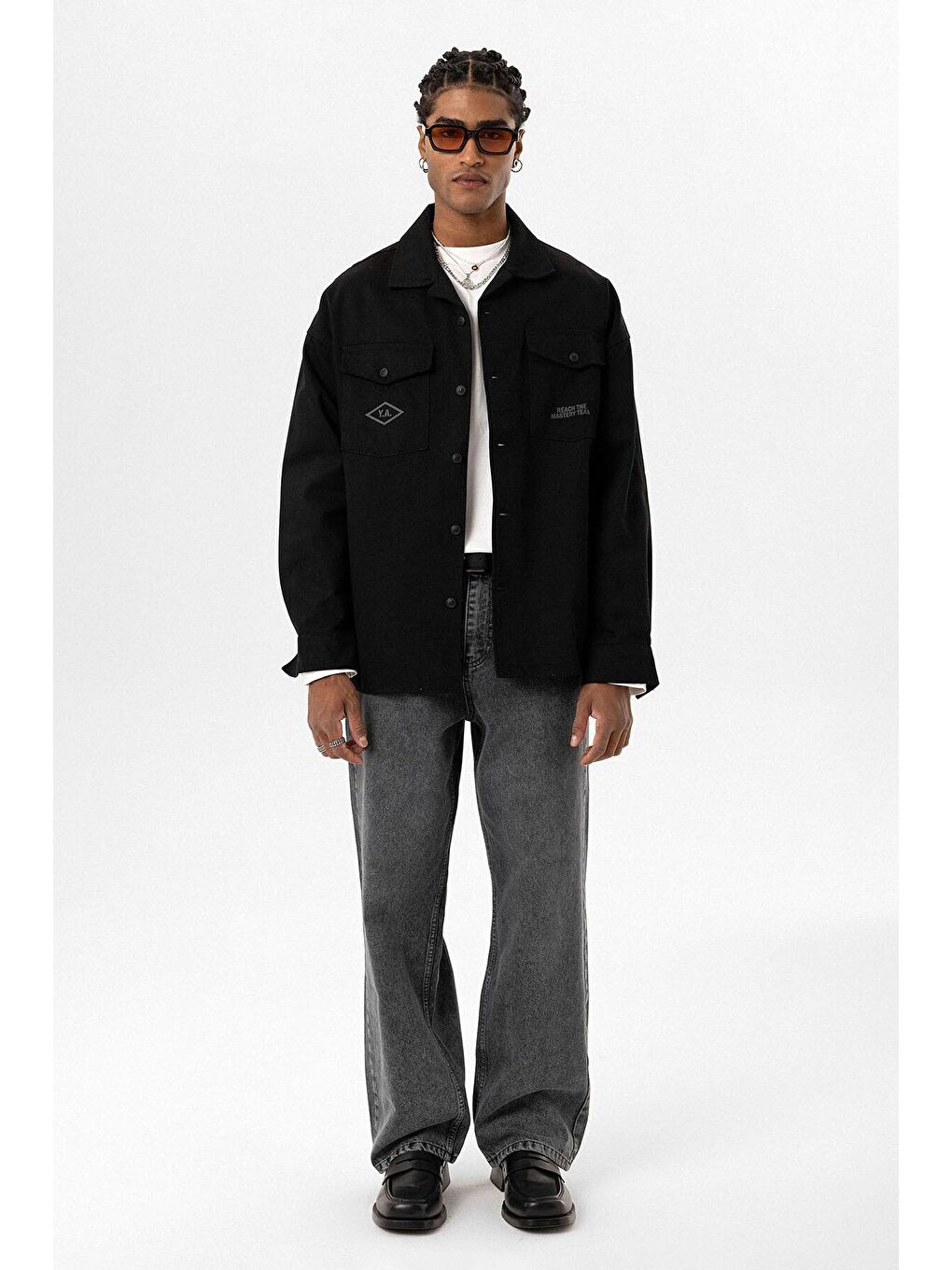 Siyah Arka Baskılı Oversize Denim Erkek Ceket-5