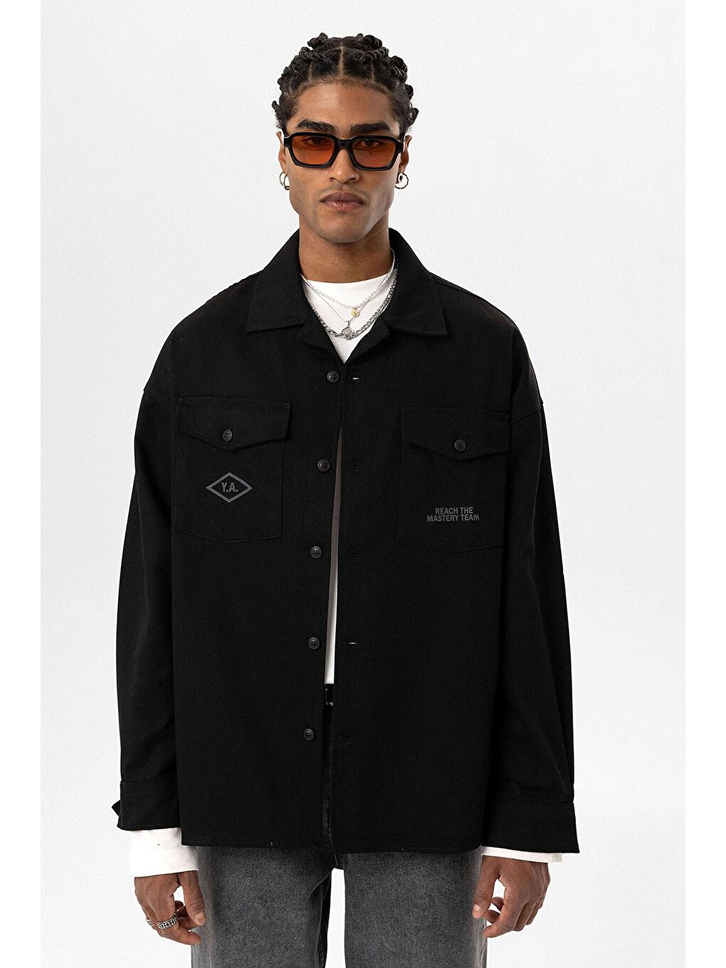 Siyah Arka Baskılı Oversize Denim Erkek Ceket-7