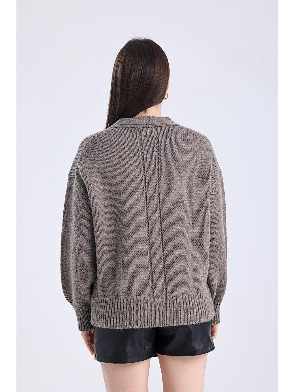 Stk3 - Düz Regular Fit Klasik Düğmeli Triko Hırka - Bej Renk-3