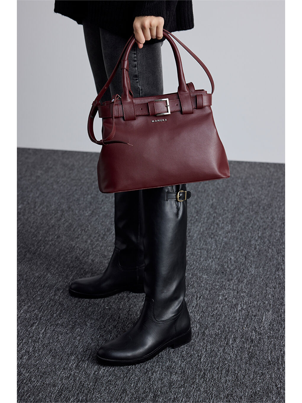 Bella Metal Tokalı Çanta Bordo-1