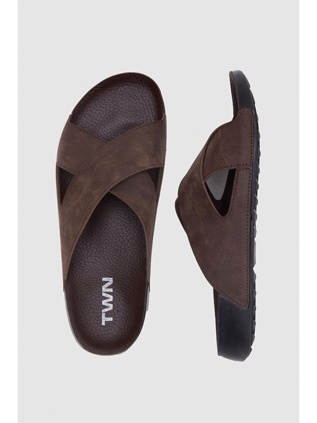 Twn Kahverengi Çapraz Bant Terlik-3