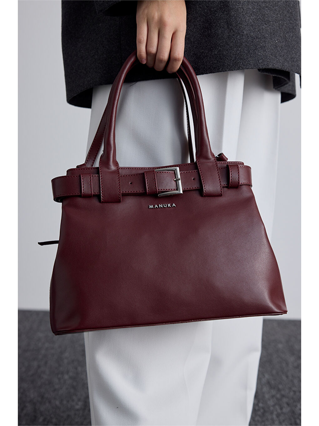 Bella Metal Tokalı Çanta Bordo-2