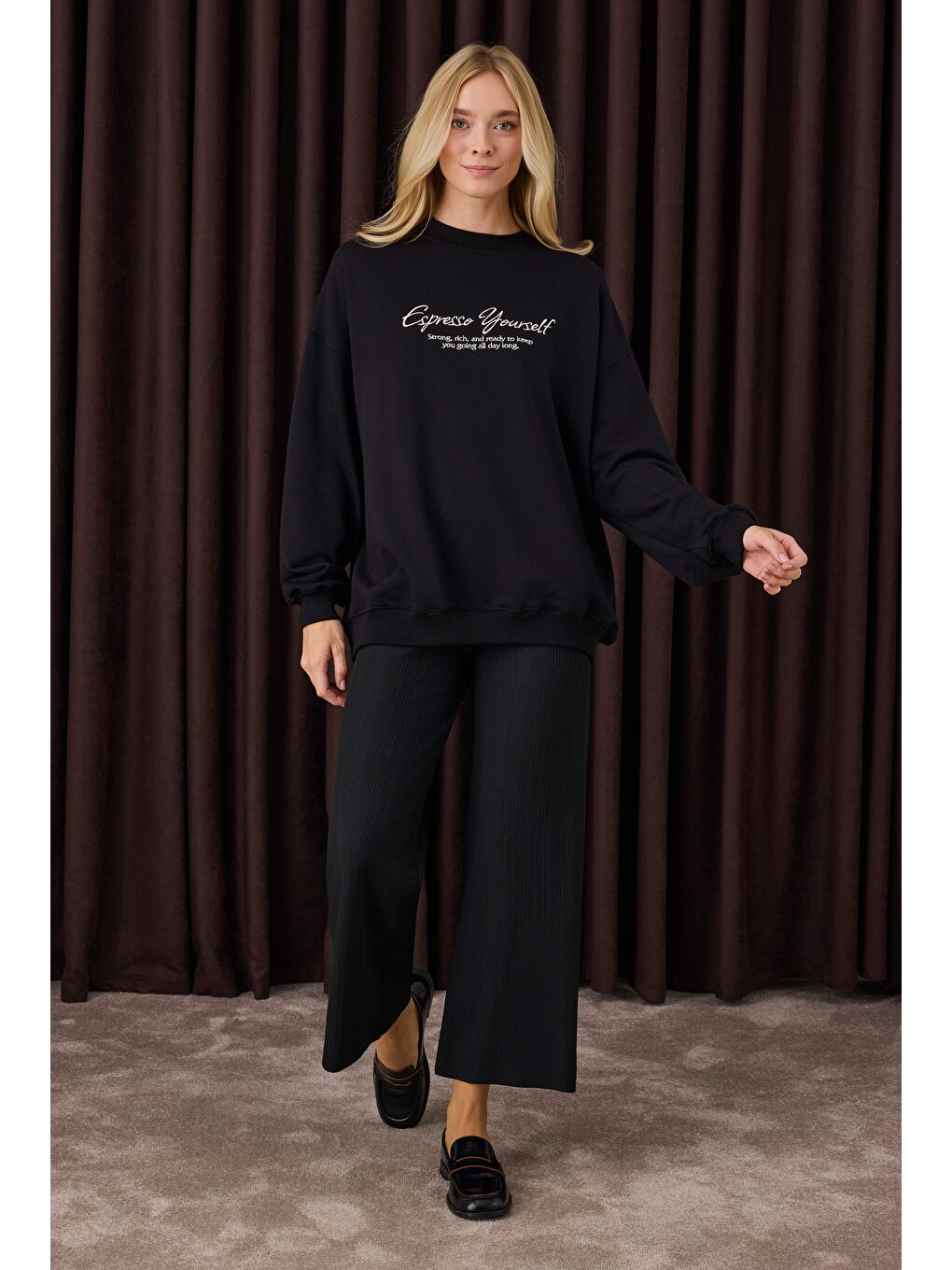 Fitilli Triko Pantolon Siyah