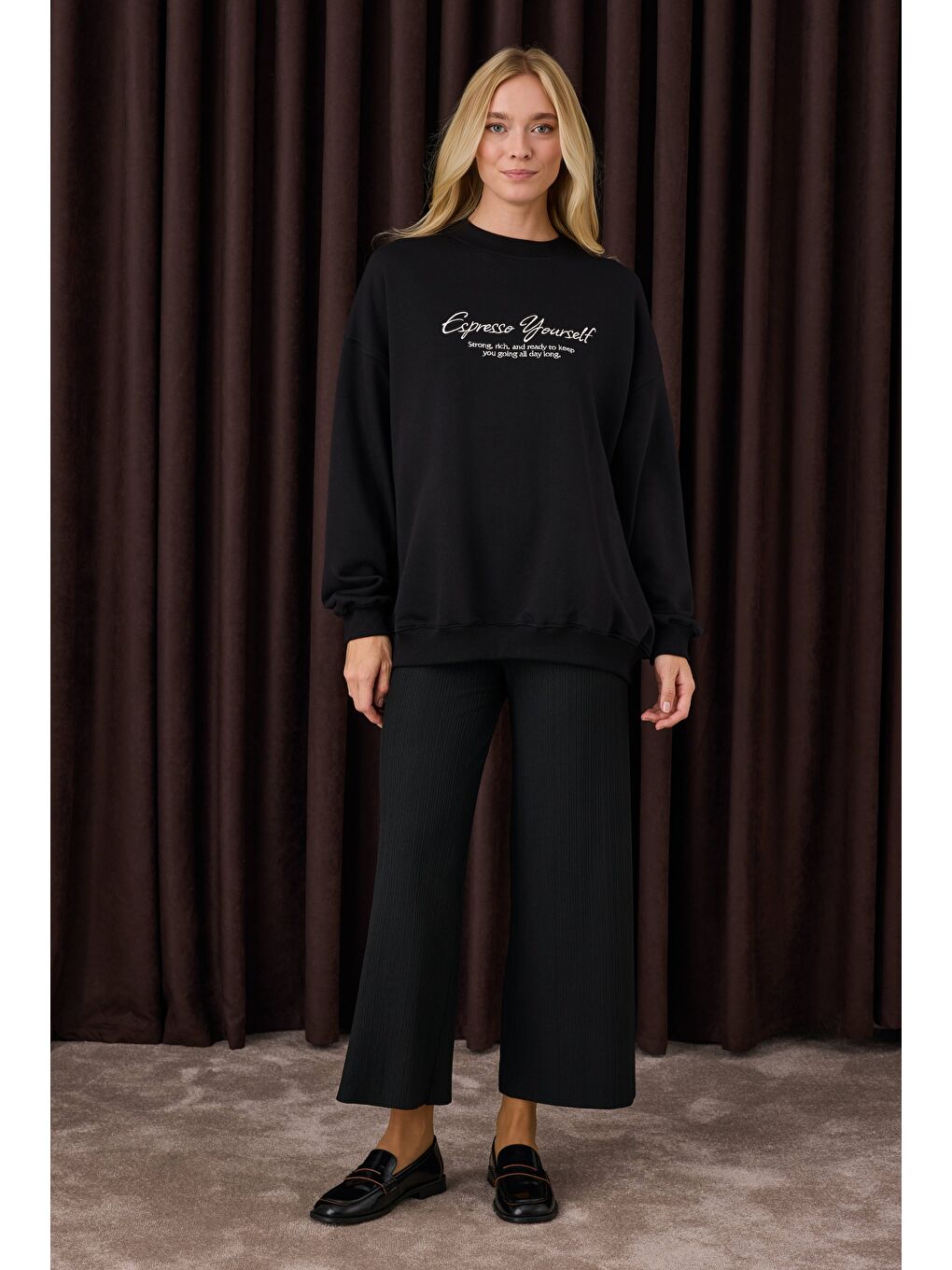 Fitilli Triko Pantolon Siyah-1