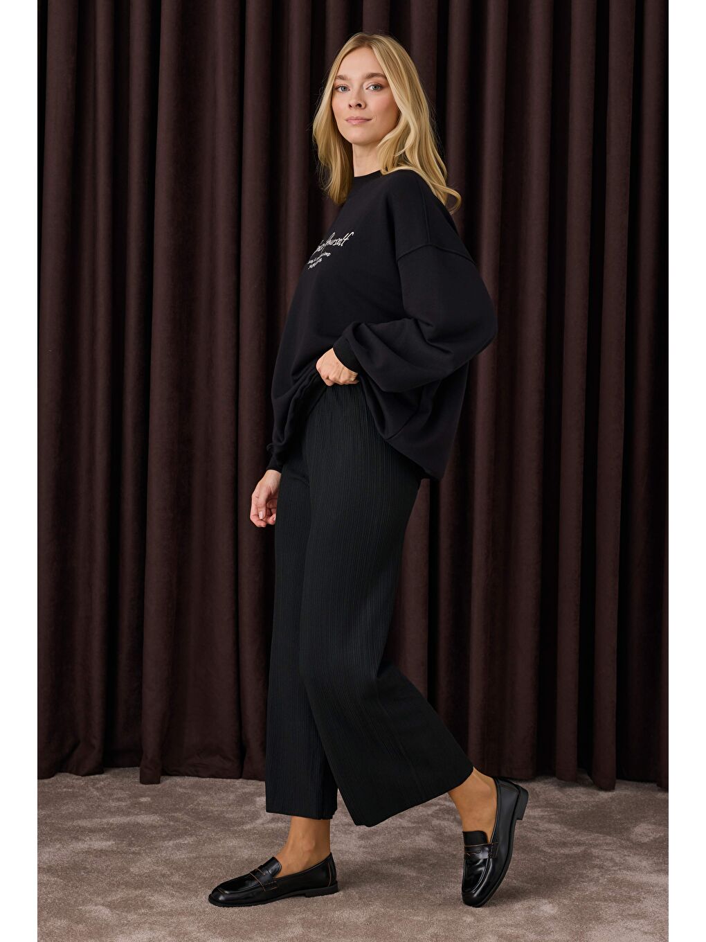 Fitilli Triko Pantolon Siyah-3