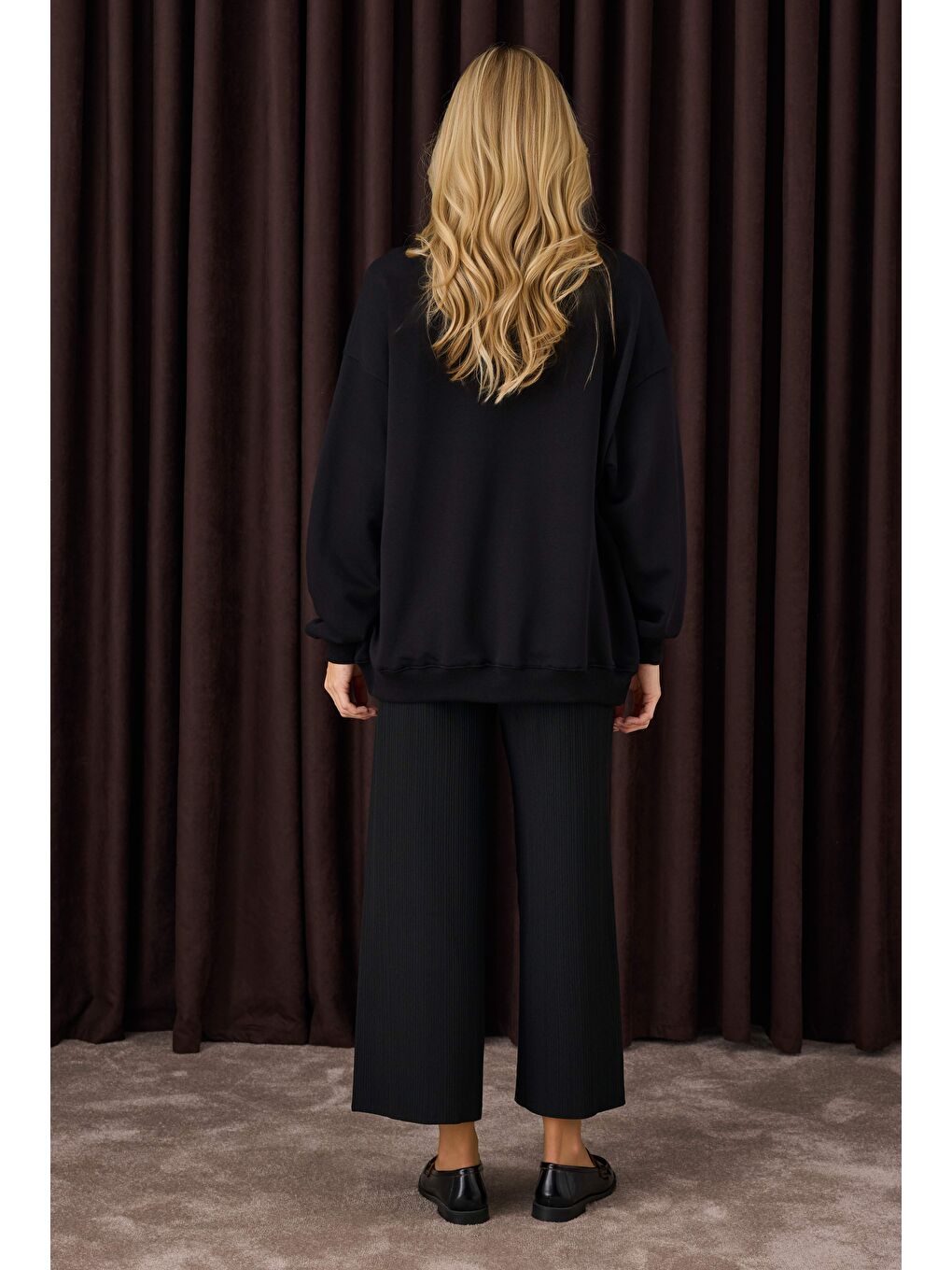 Fitilli Triko Pantolon Siyah-4