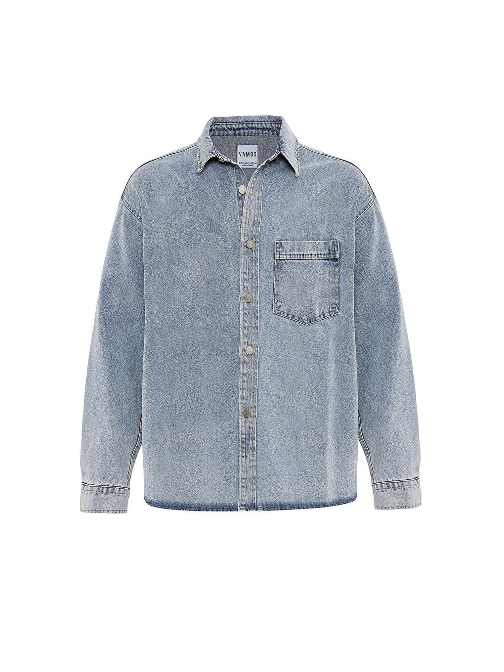 Cep Detaylı Oversıze Denim Ceket Açık Mavi-1