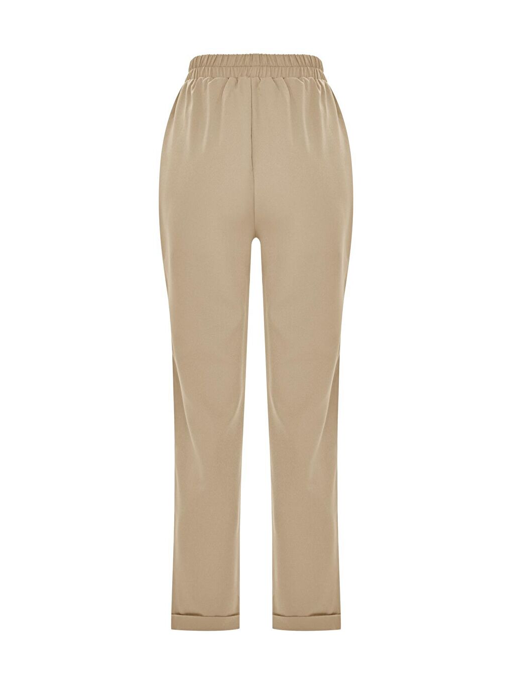 Düz Renk Beli Lastikli Klasik Pantolon-Bej-1
