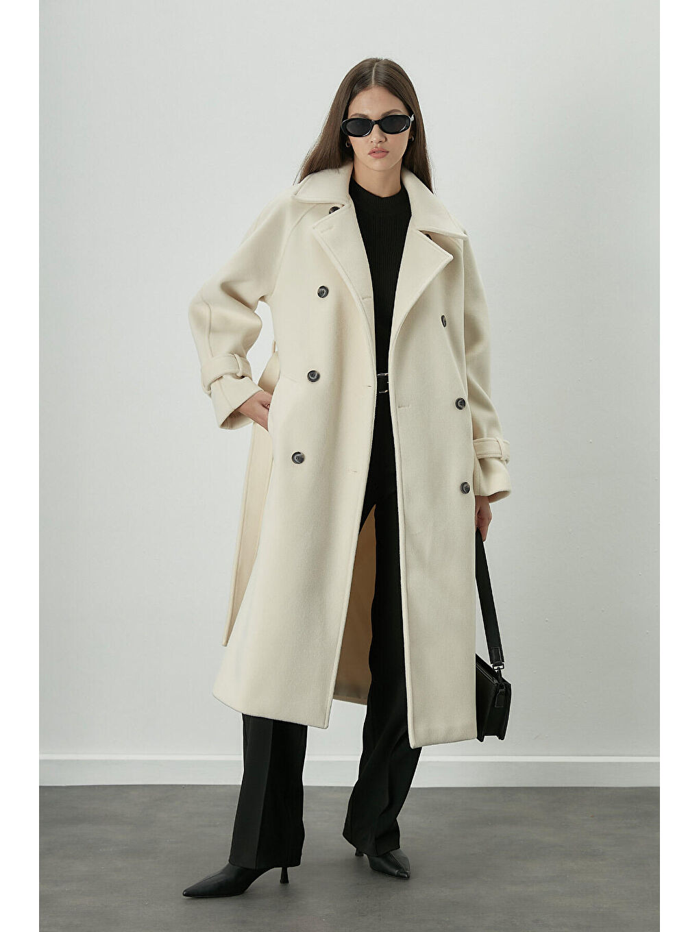 Danish Kaşe Kruvaze Kaban Ekru-1