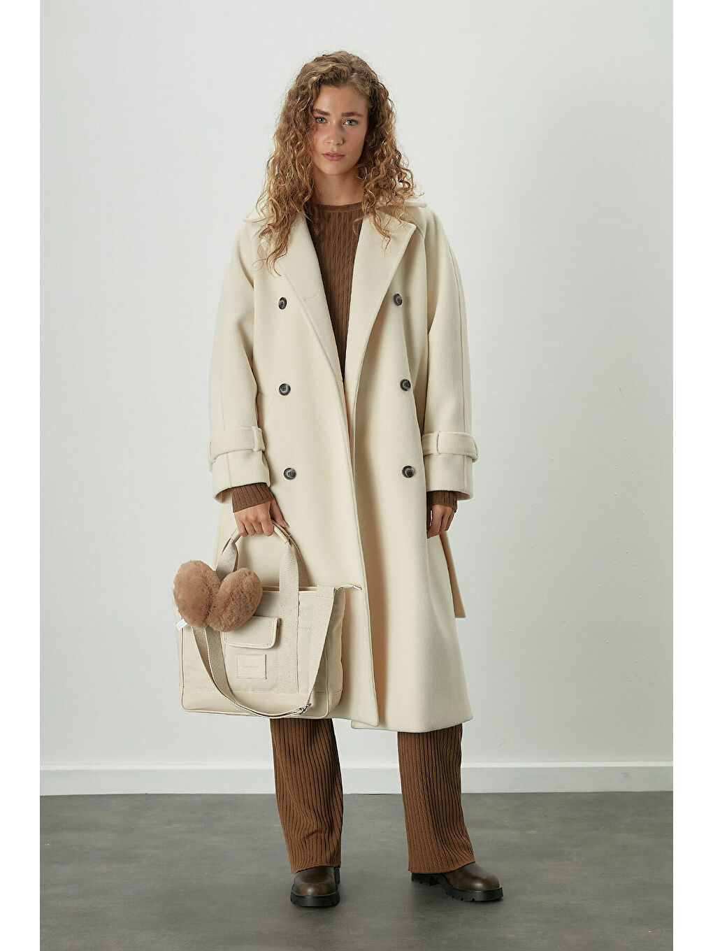 Danish Kaşe Kruvaze Kaban Ekru-2