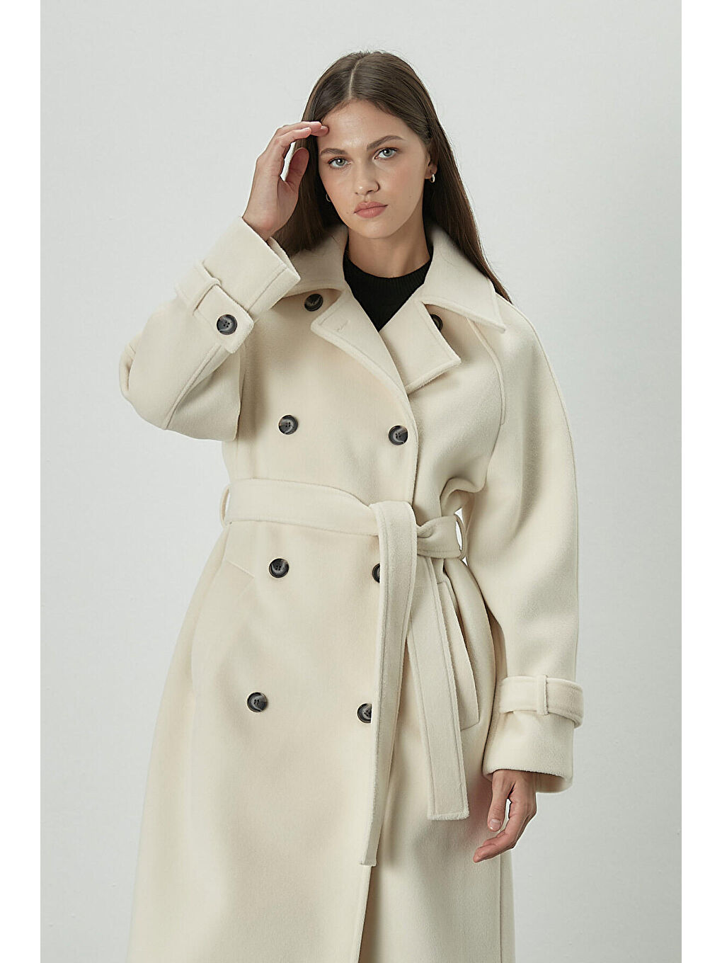 Danish Kaşe Kruvaze Kaban Ekru-3