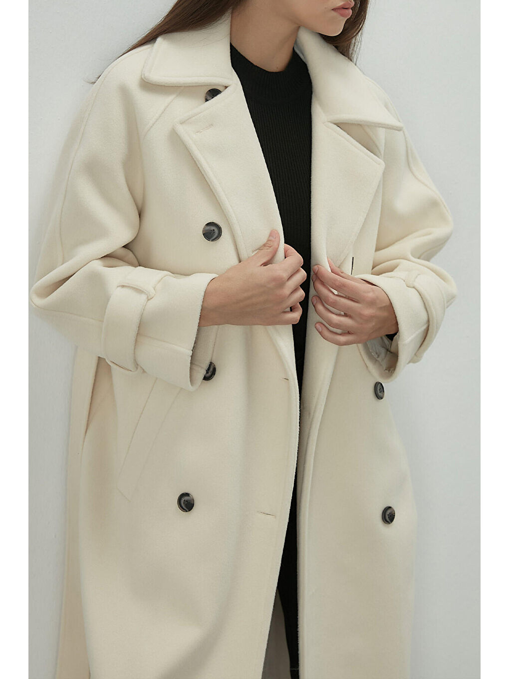 Danish Kaşe Kruvaze Kaban Ekru-4