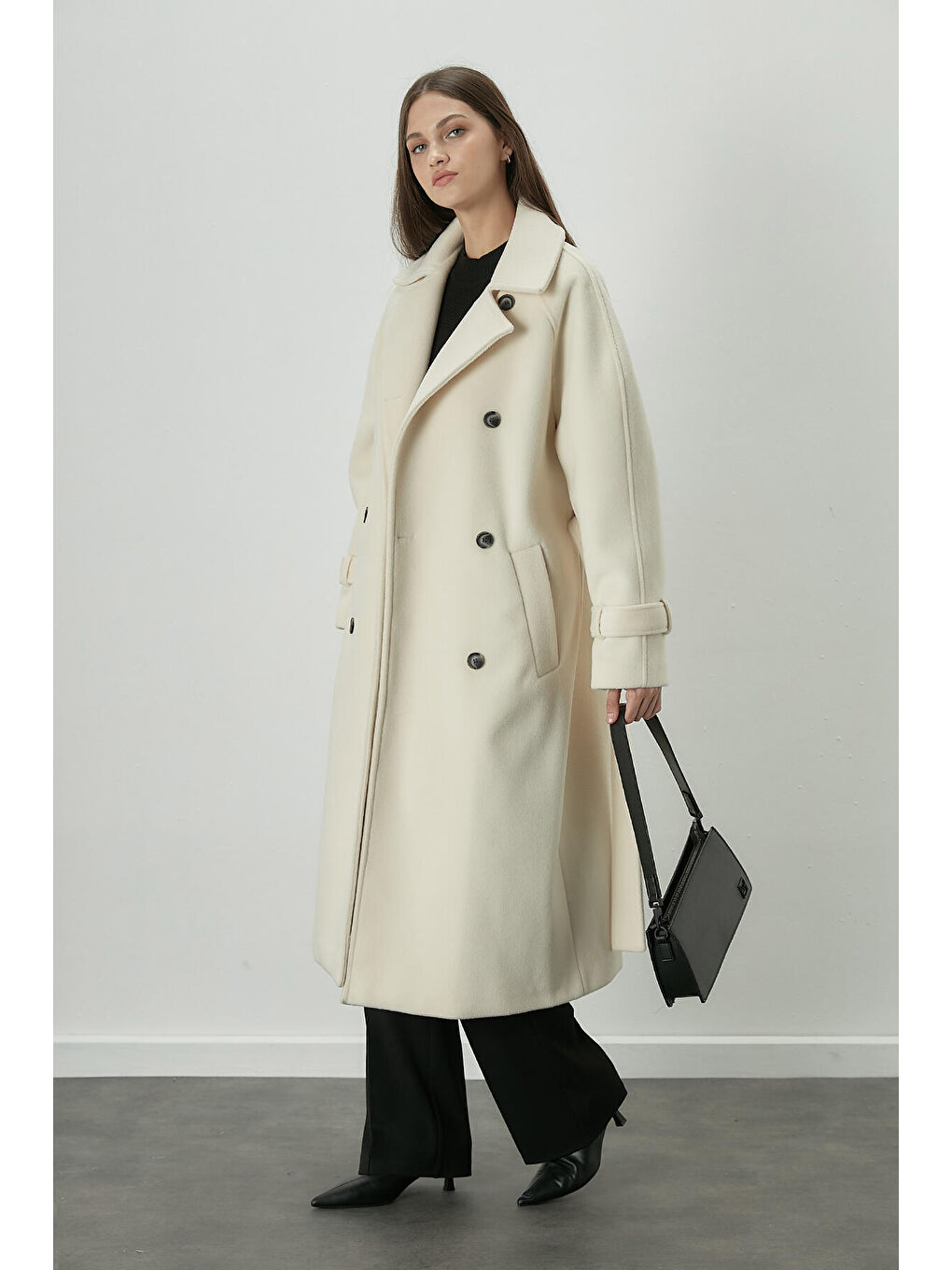 Danish Kaşe Kruvaze Kaban Ekru-5