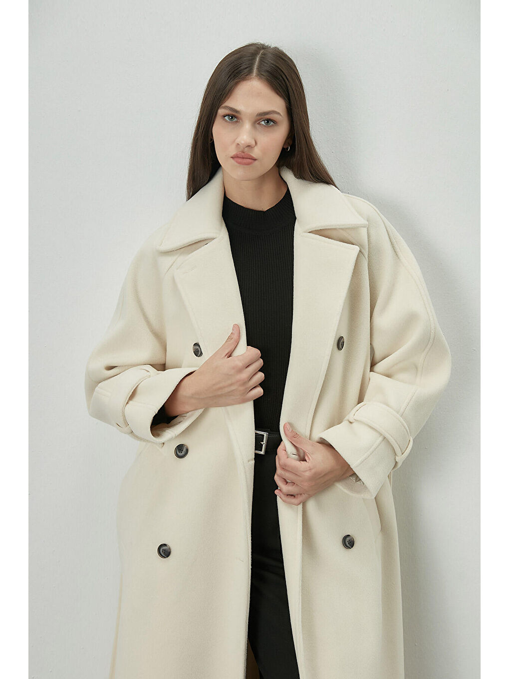 Danish Kaşe Kruvaze Kaban Ekru-6