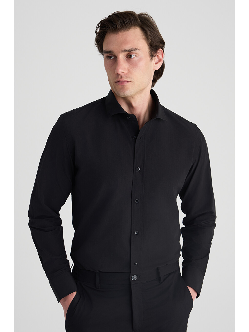 Slim Fit Siyah Nano Care Gömlek-3