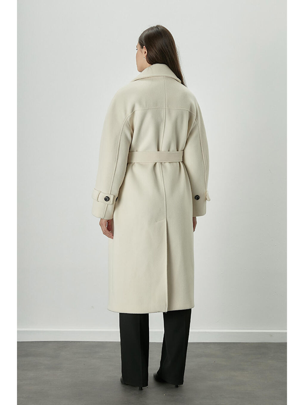 Danish Kaşe Kruvaze Kaban Ekru-7