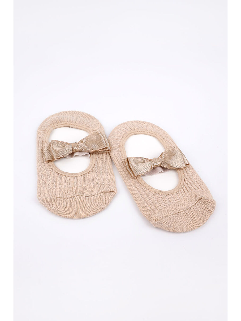 Bej Vizon Fiyonklu Kız Çocuk Babet Çorap-1