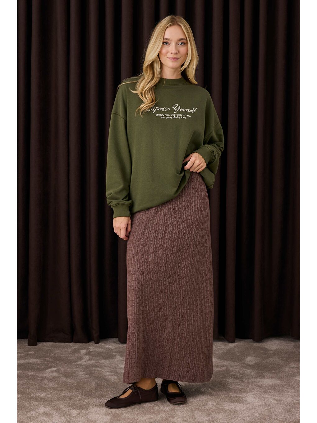 Dokulu Triko Etek Kahverengi