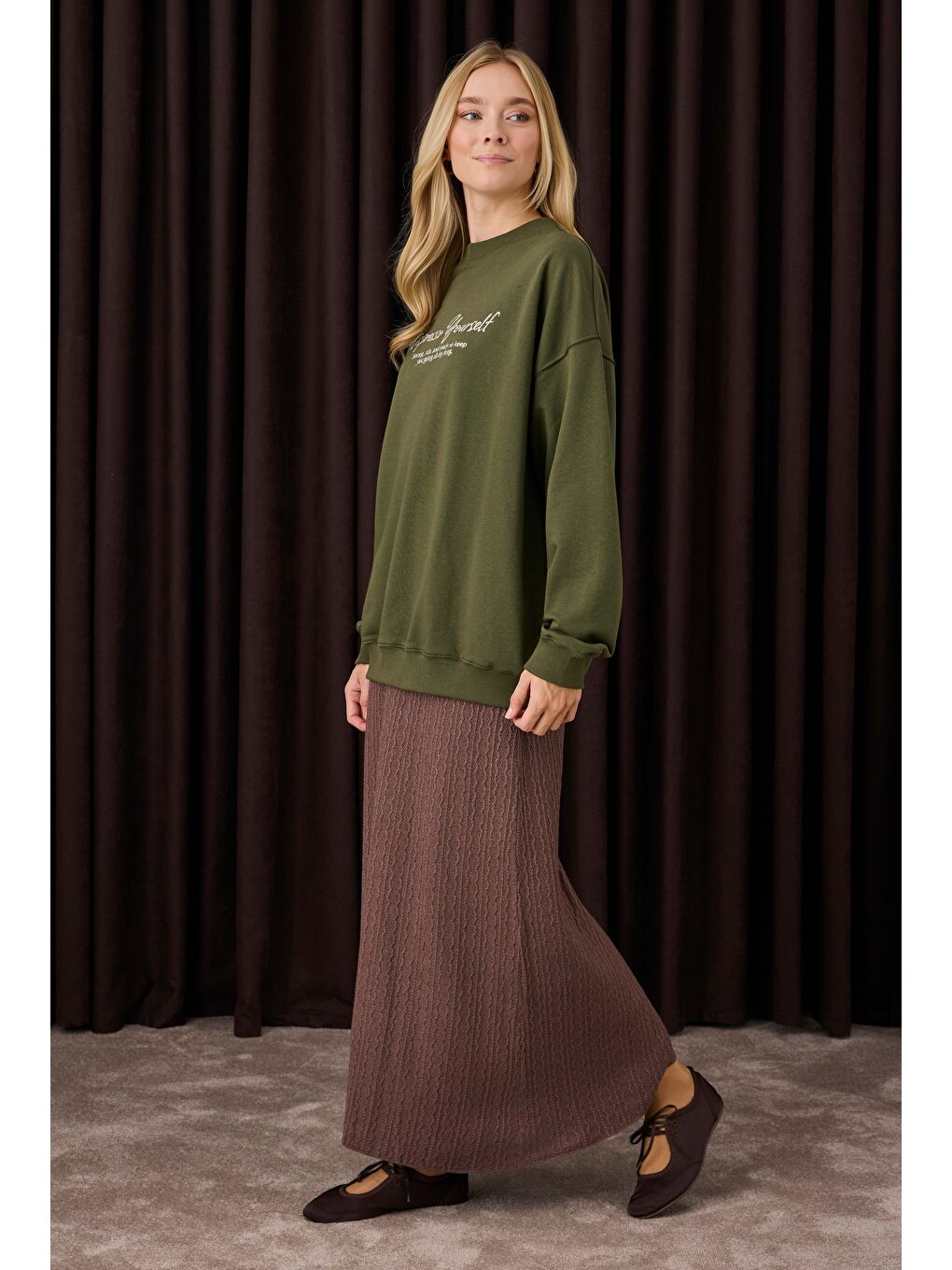 Dokulu Triko Etek Kahverengi-1