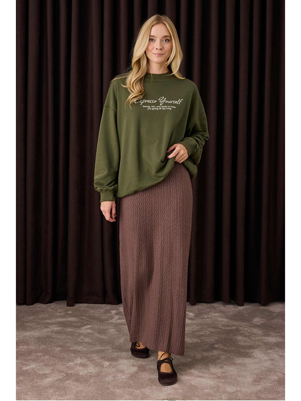 Dokulu Triko Etek Kahverengi-2