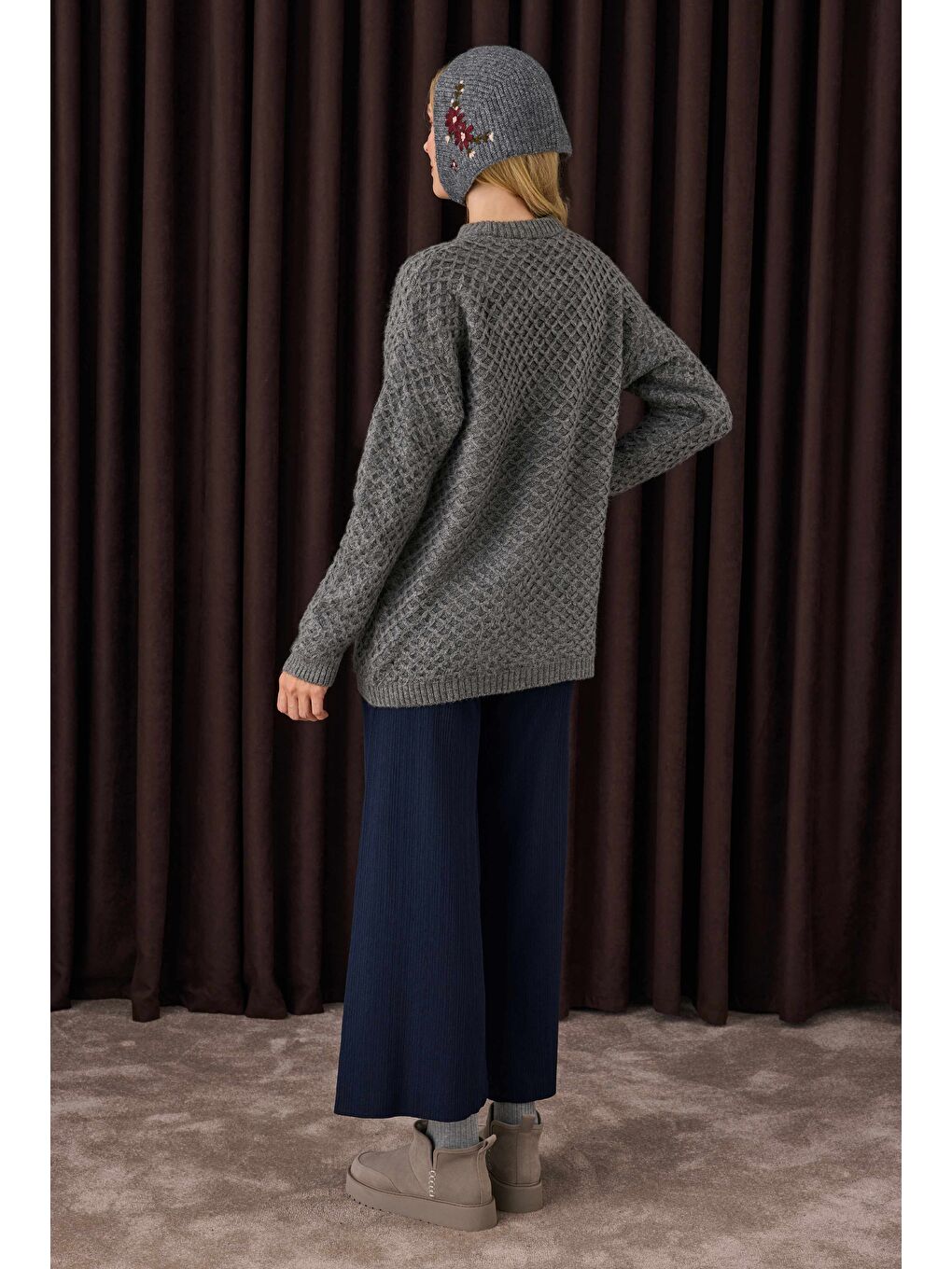 Yeşil Şerit Detaylı Triko Pantolon Ofis Lacivert-2