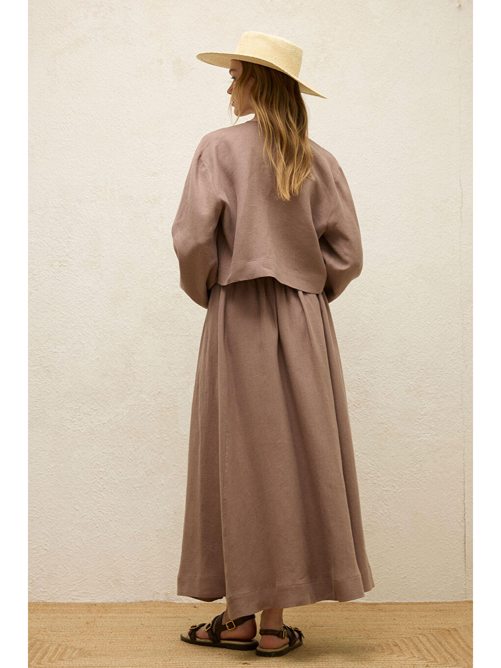 Pembe Keten Bağcık Detaylı Bluz Gül Kurusu-7