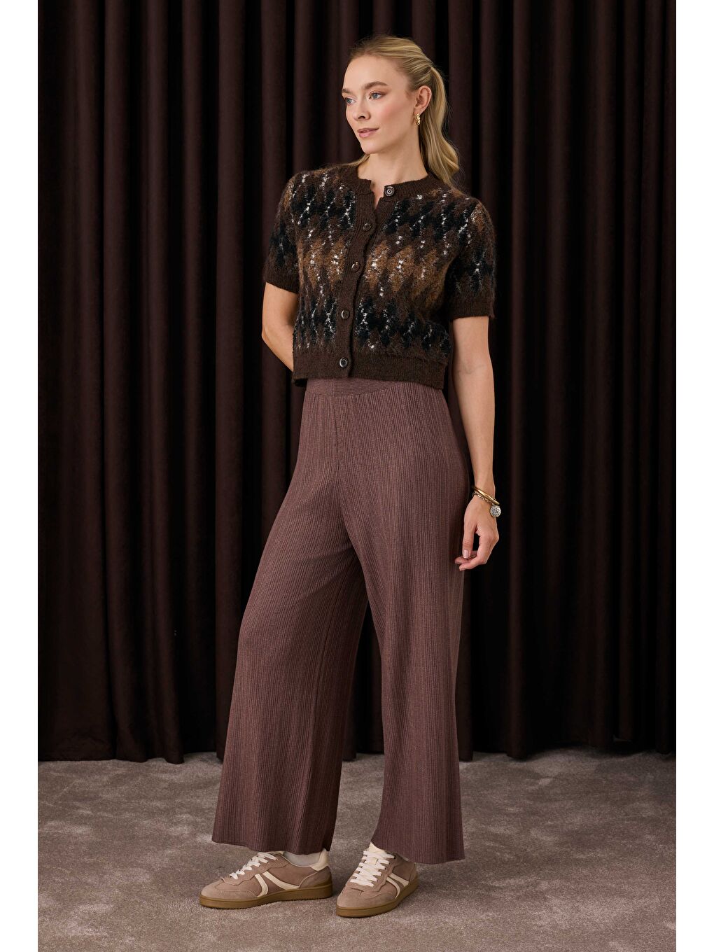 Kahverengi Fitilli Triko Pantolon Kahve-1
