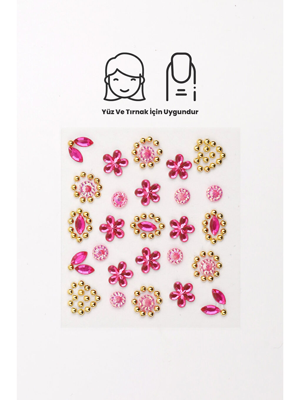 Pembe Çiçek ve Kalp Temalı Yüz ve Tırnak Sticker-1