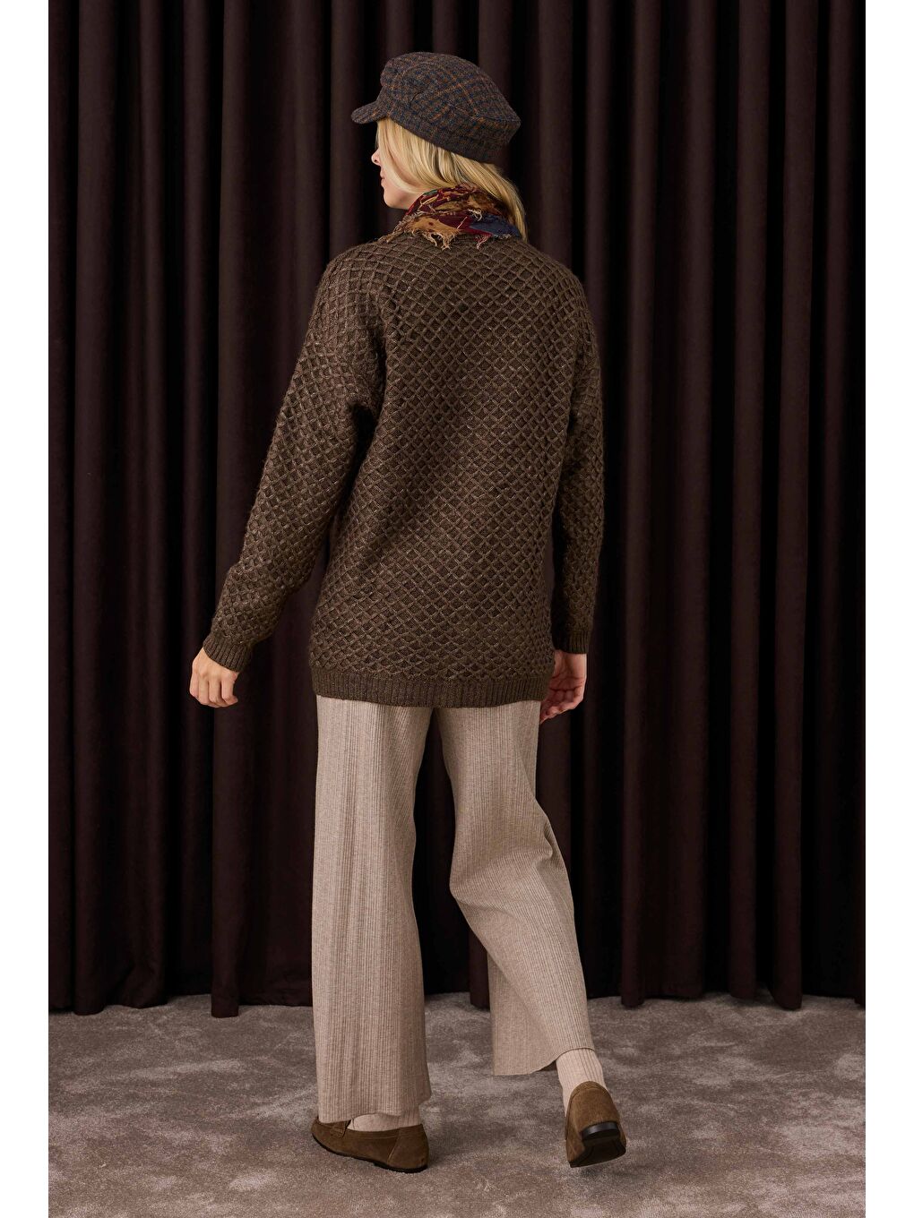 Kahverengi Fitilli Triko Pantolon Açık Vizon-3