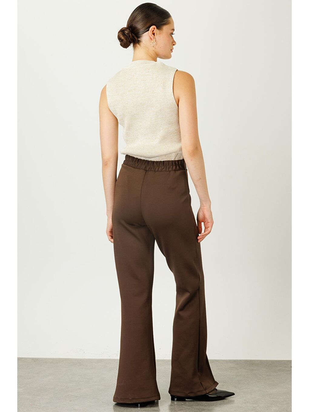 Kahverengi Ön Yırtmaçlı Scuba Pantolon - Koyu Kahve-2