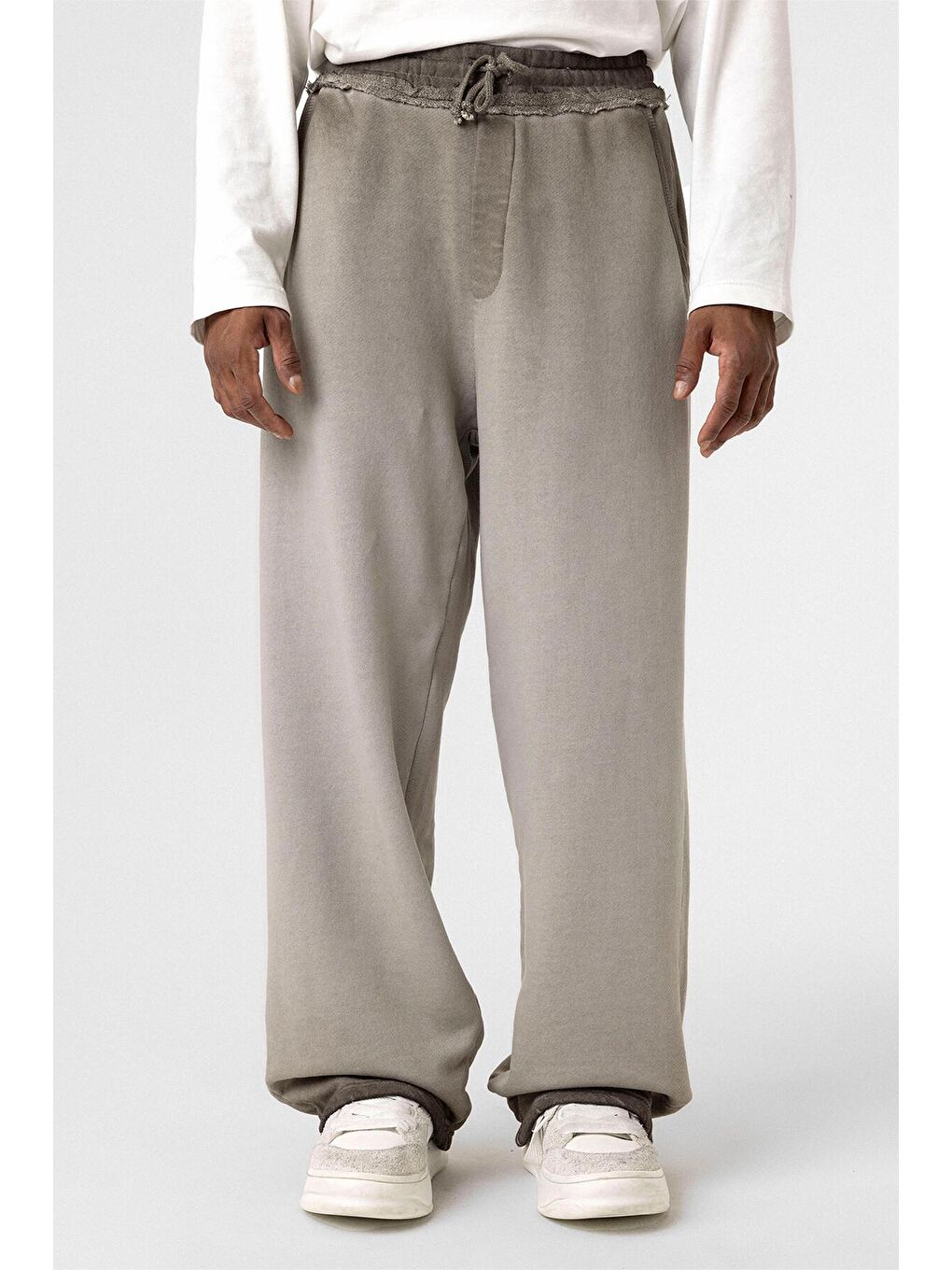 Bej Yıkamalı Renk Geçişli Oversize Eşofman Alt Vizon