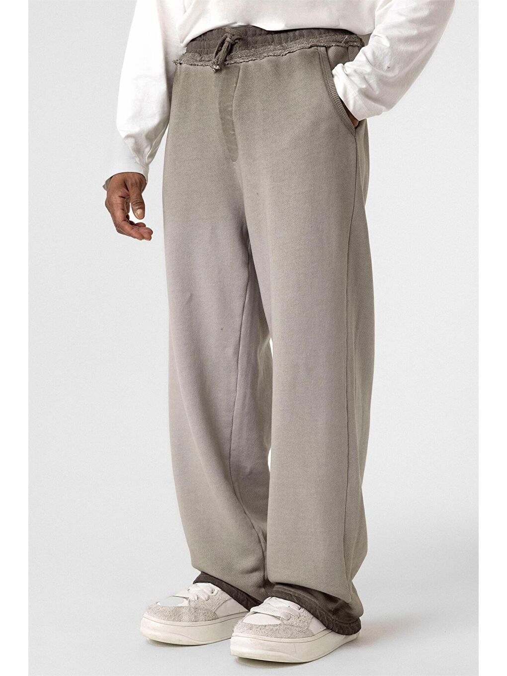 Bej Yıkamalı Renk Geçişli Oversize Eşofman Alt Vizon-3