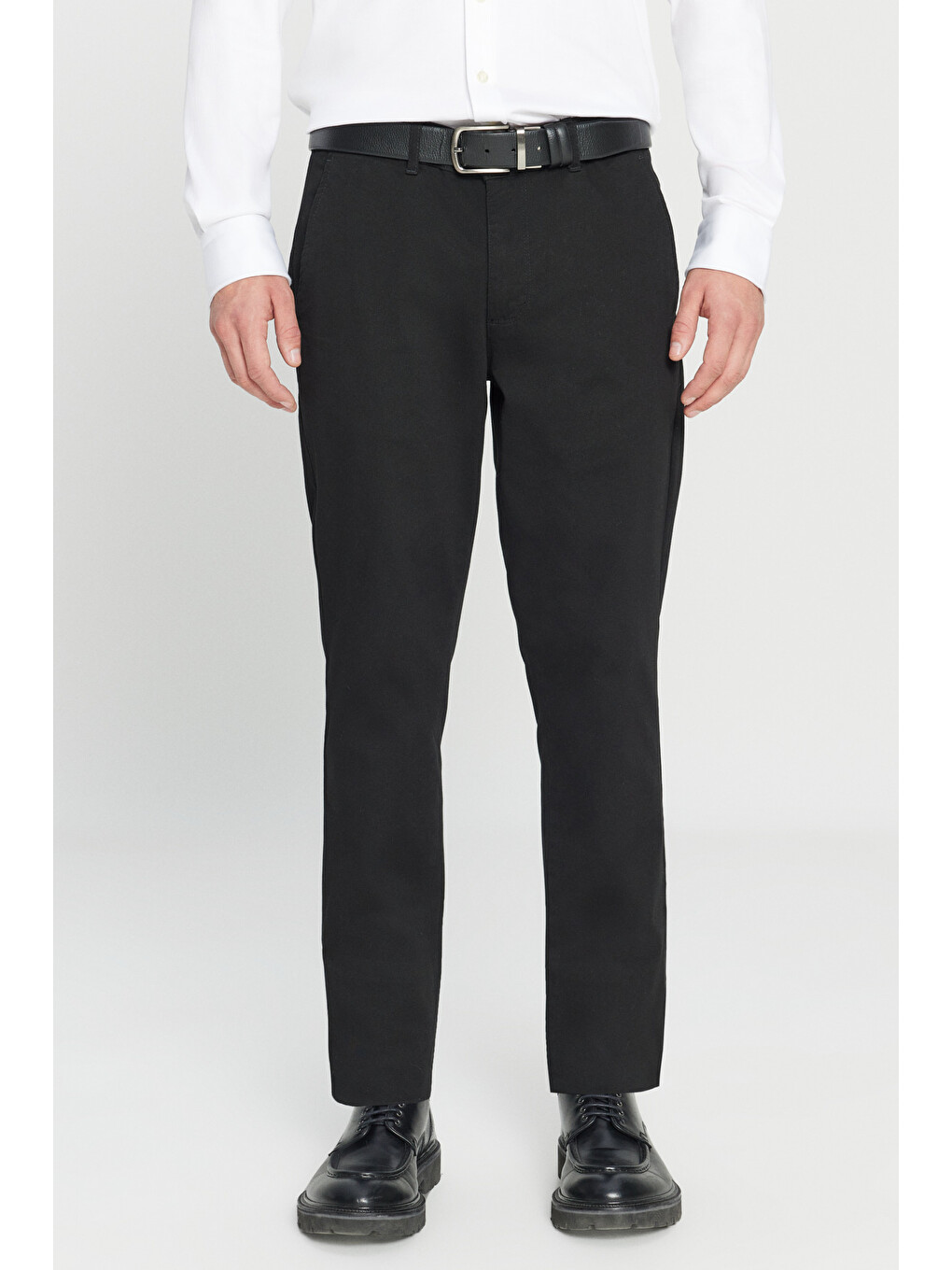 Erkek Siyah Slim Fit Dar Kesim Yan Cep Pamuklu Esnek  Chino Pantolon-1