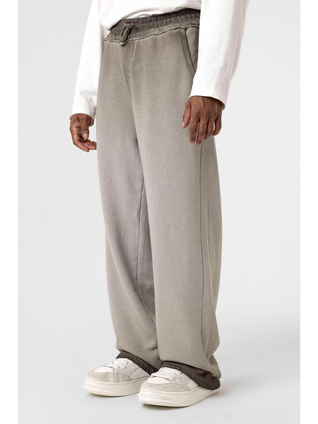 Bej Yıkamalı Renk Geçişli Oversize Eşofman Alt Vizon-4