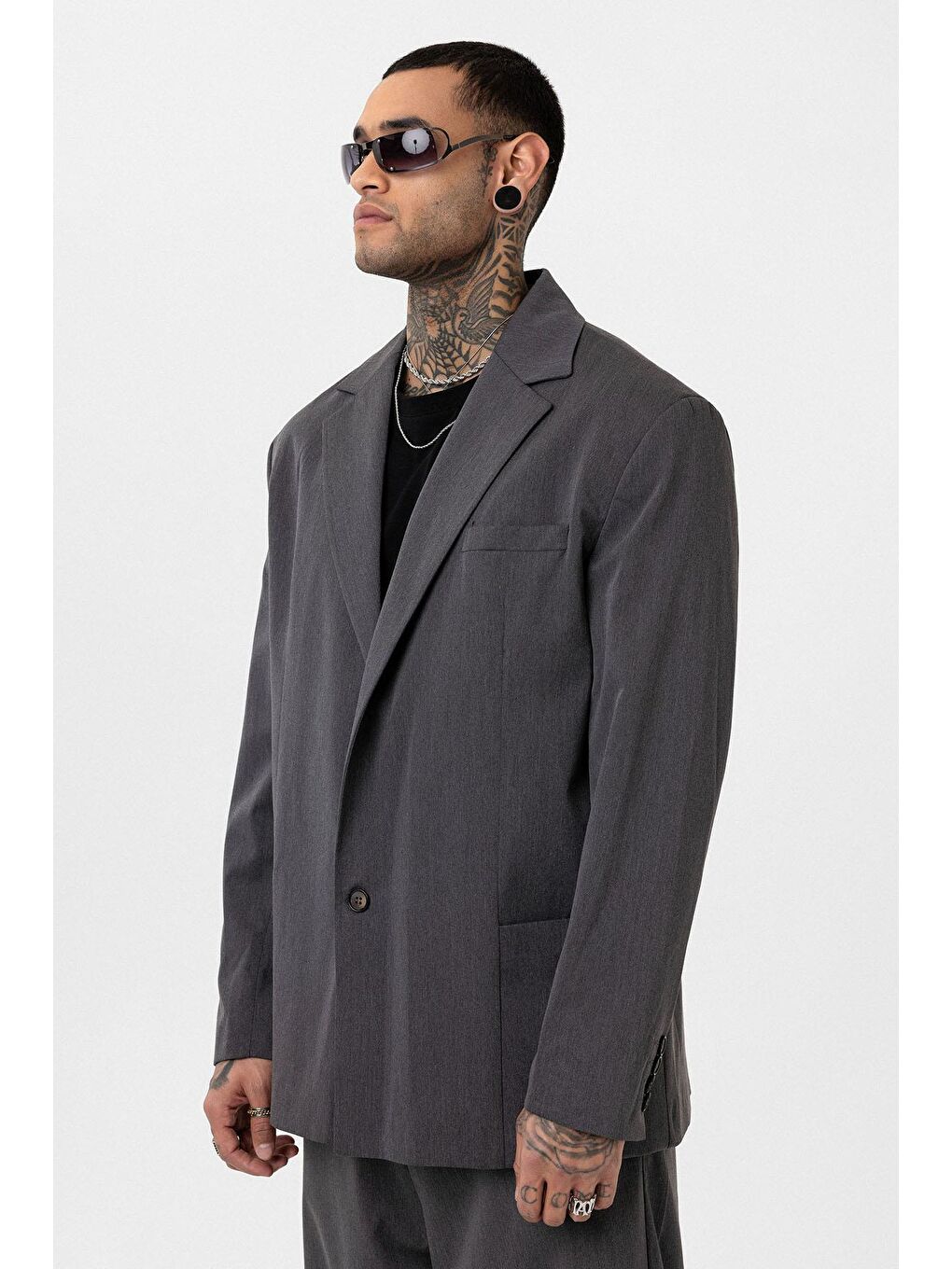 Antrasit Oversize Blazer Ceket-1
