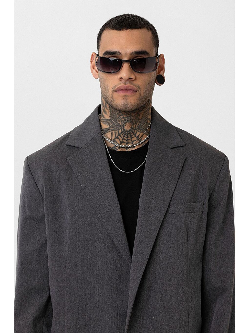 Antrasit Oversize Blazer Ceket-4