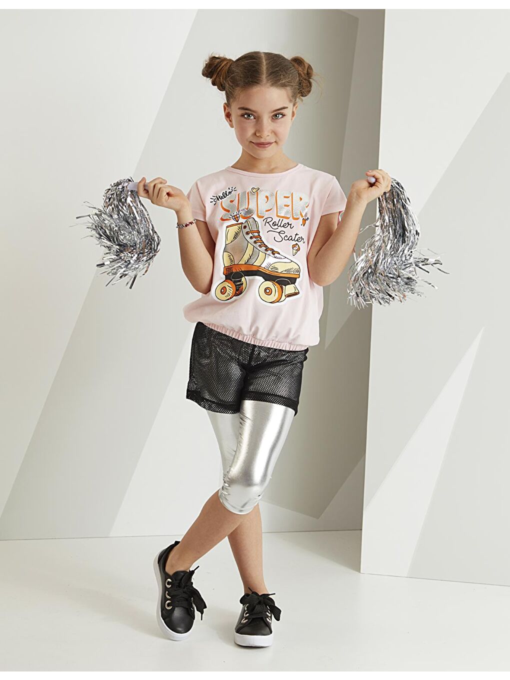 Pembe Paten Fileli Tayt Takım