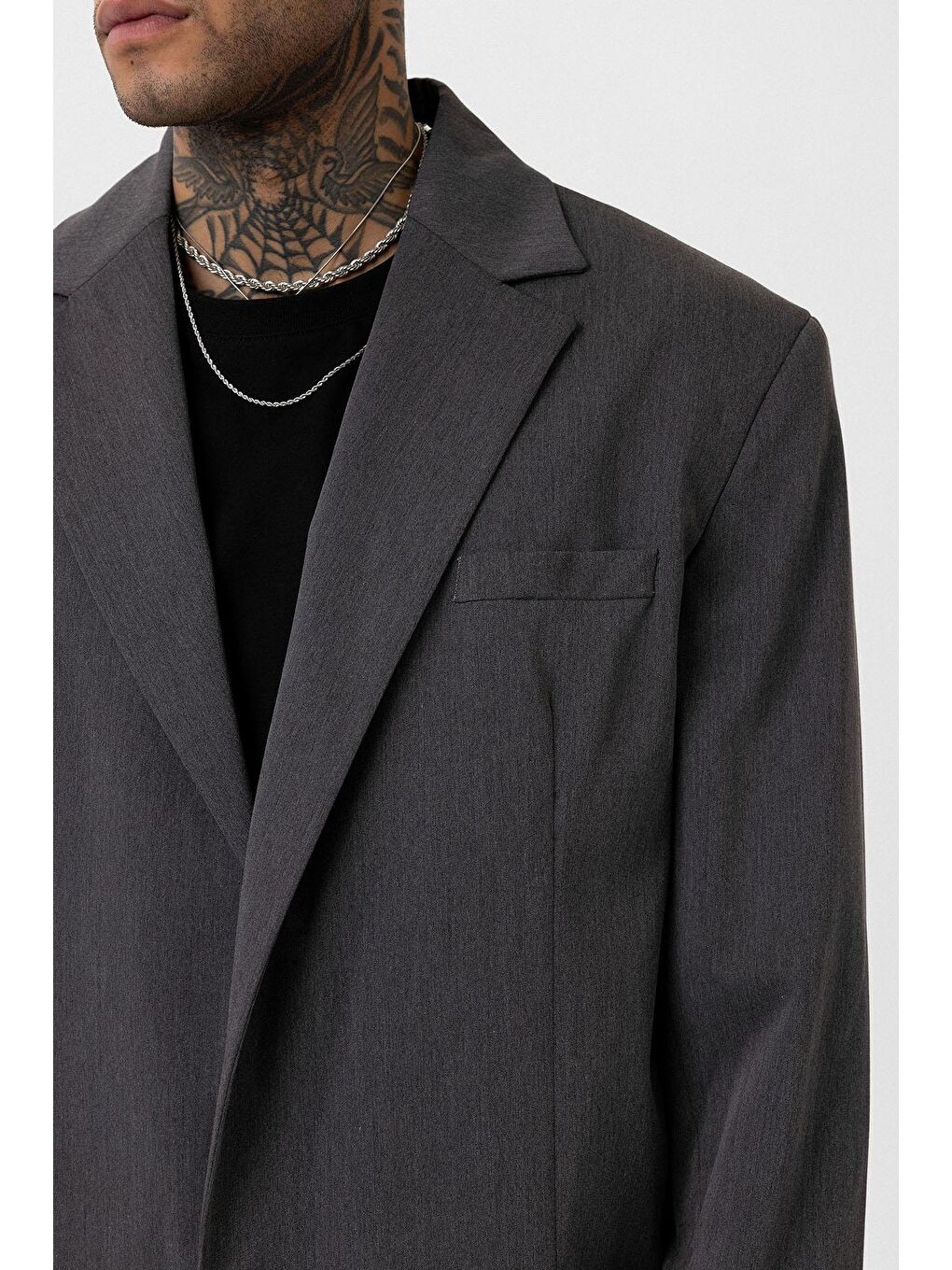 Antrasit Oversize Blazer Ceket-5