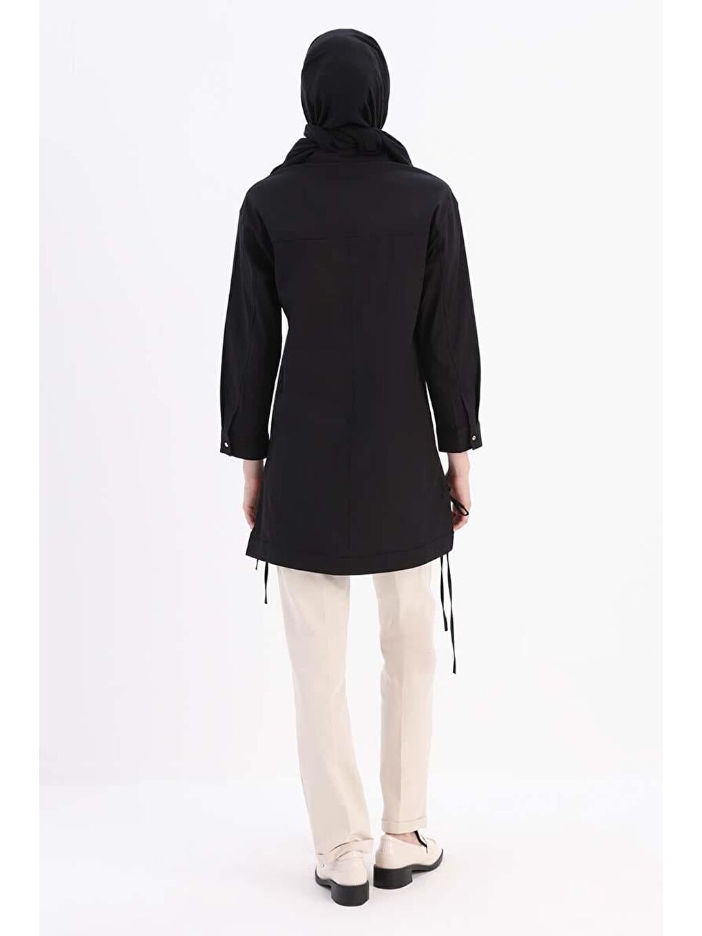 Siyah %100 Pamuk Kolları Bağlama Detaylı Büyük Beden Gömlek Tunik-3