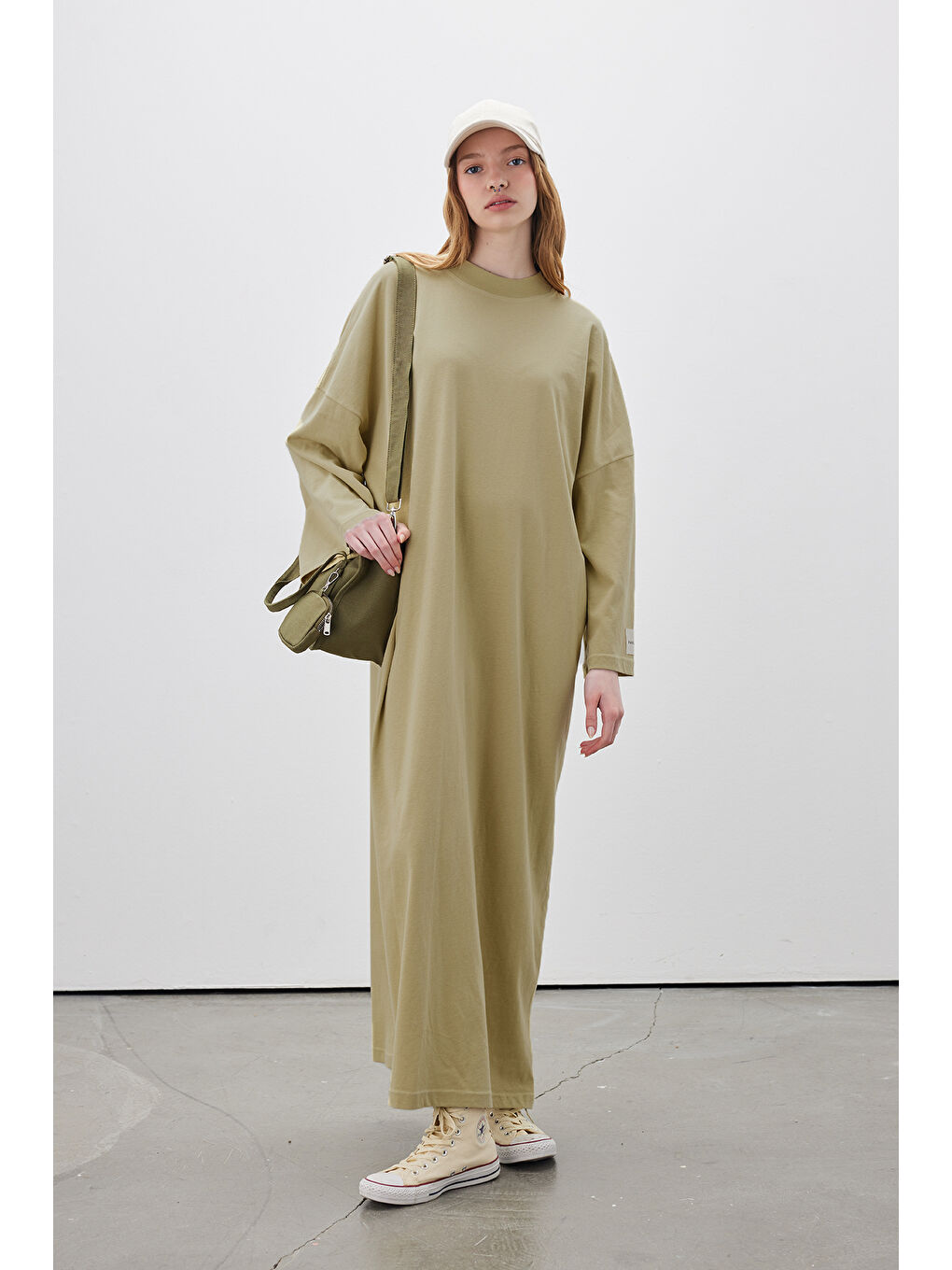 Oversize Uzun Rahat Elbise Sarı-1