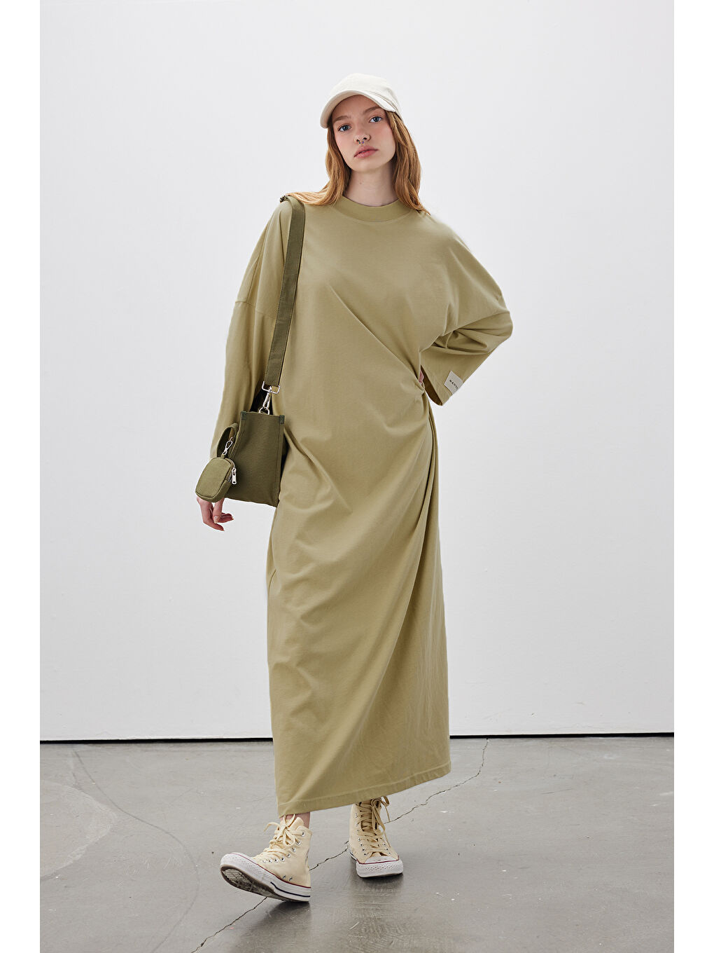 Oversize Uzun Rahat Elbise Sarı-2