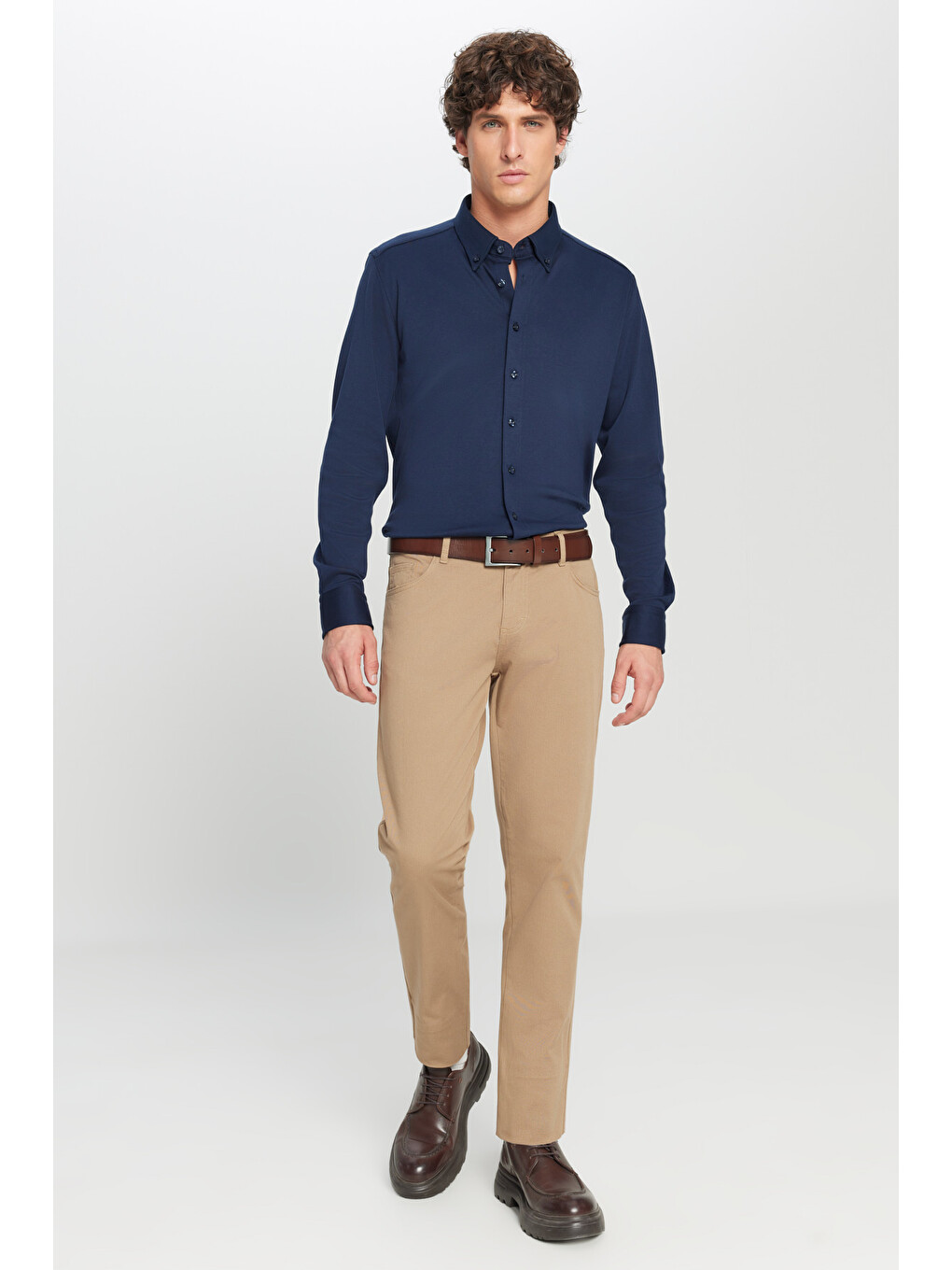 Kahverengi Erkek Camel Slim Fit Dar Kesim 5 Cep Pamuklu Esnek  Chino Pantolon-1