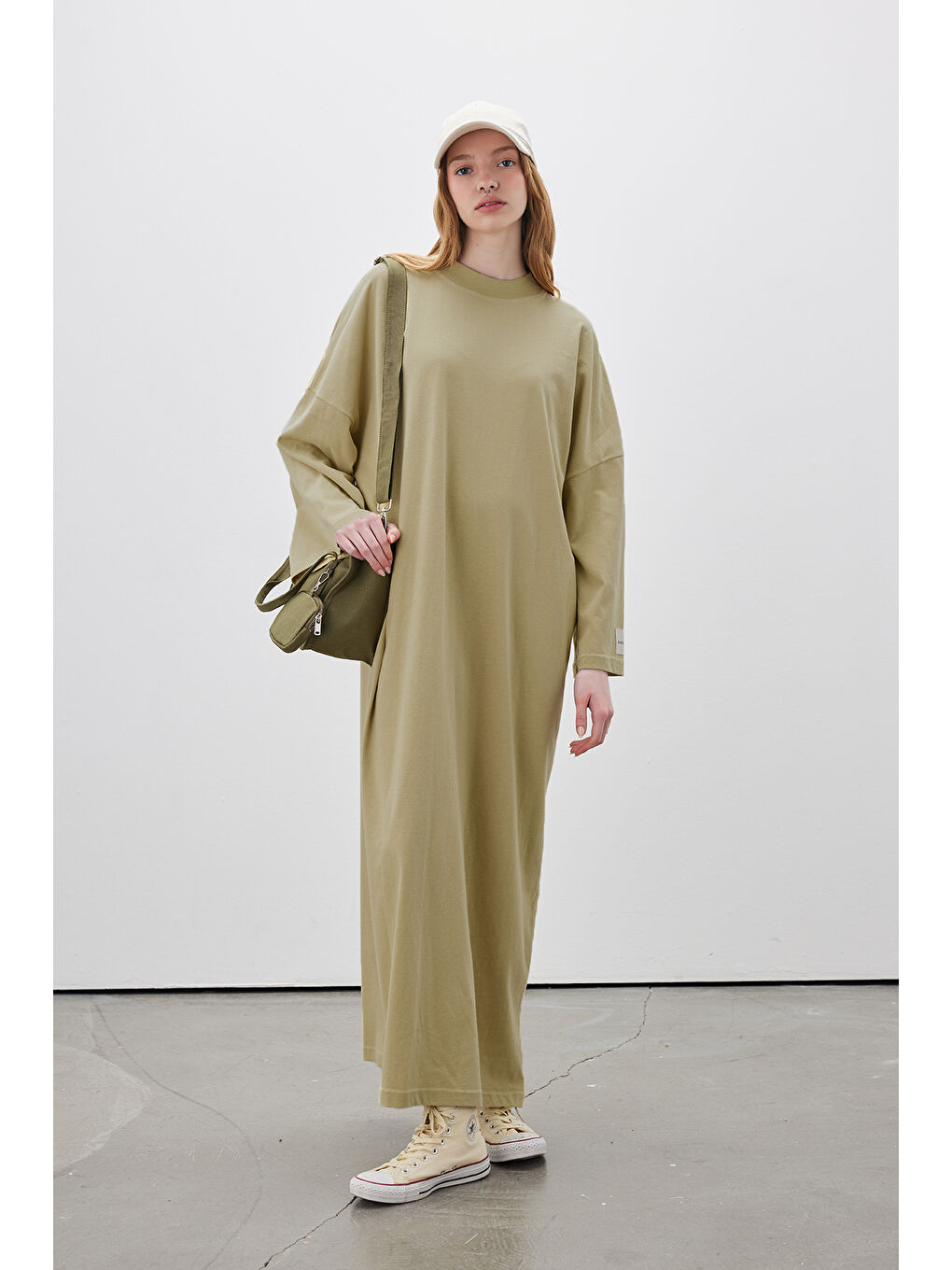 Oversize Uzun Rahat Elbise Sarı-3