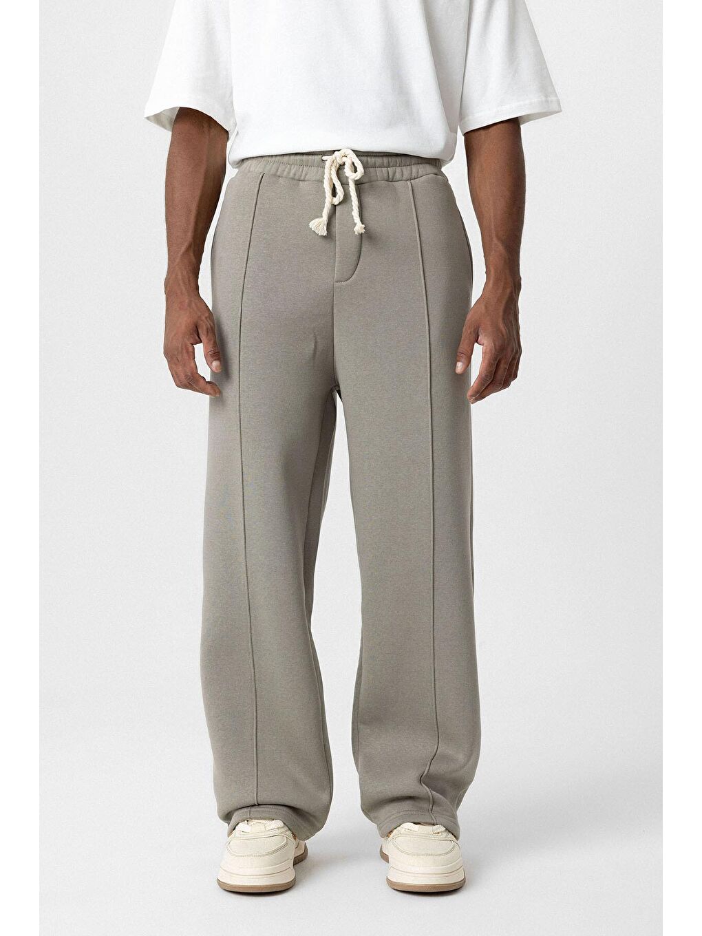 Haki Basic Ön Dikiş Detaylı Baggy Erkek Eşofman Altı